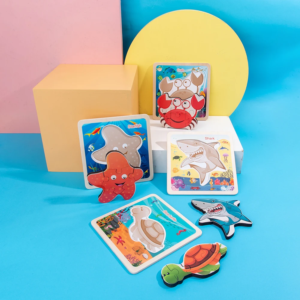 

DIY Wooden Puzzle Board Exercise Practical Ability Color Cognition 3D Stereoscopic Animal Fruit Cognition Children Toys