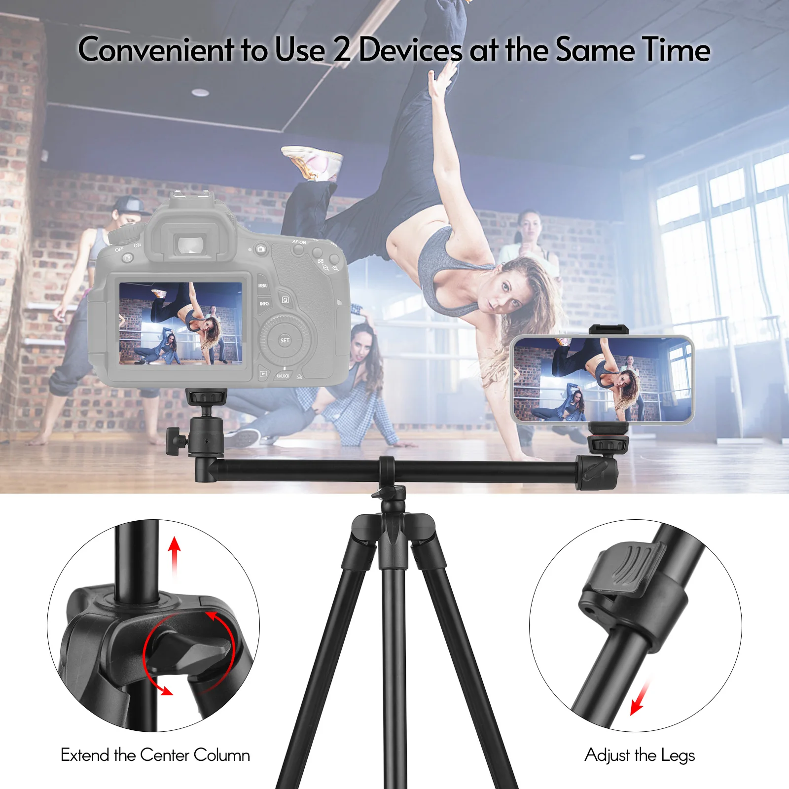 Штатив из алюминиевого сплава с удлиненной ручкой и вращающейся на 360 ° шаровой