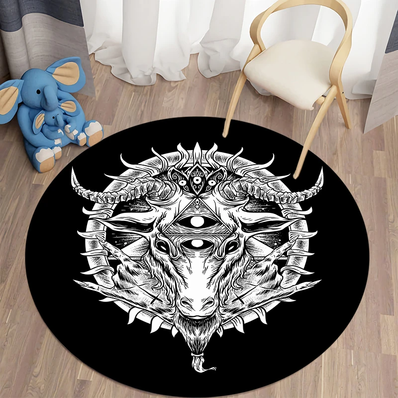 Satan Pattern Round Carpet for Living Room Rugs Bedroom Mat Kitchen Carpet Doormat Non-Slip Children Flannel Carpet