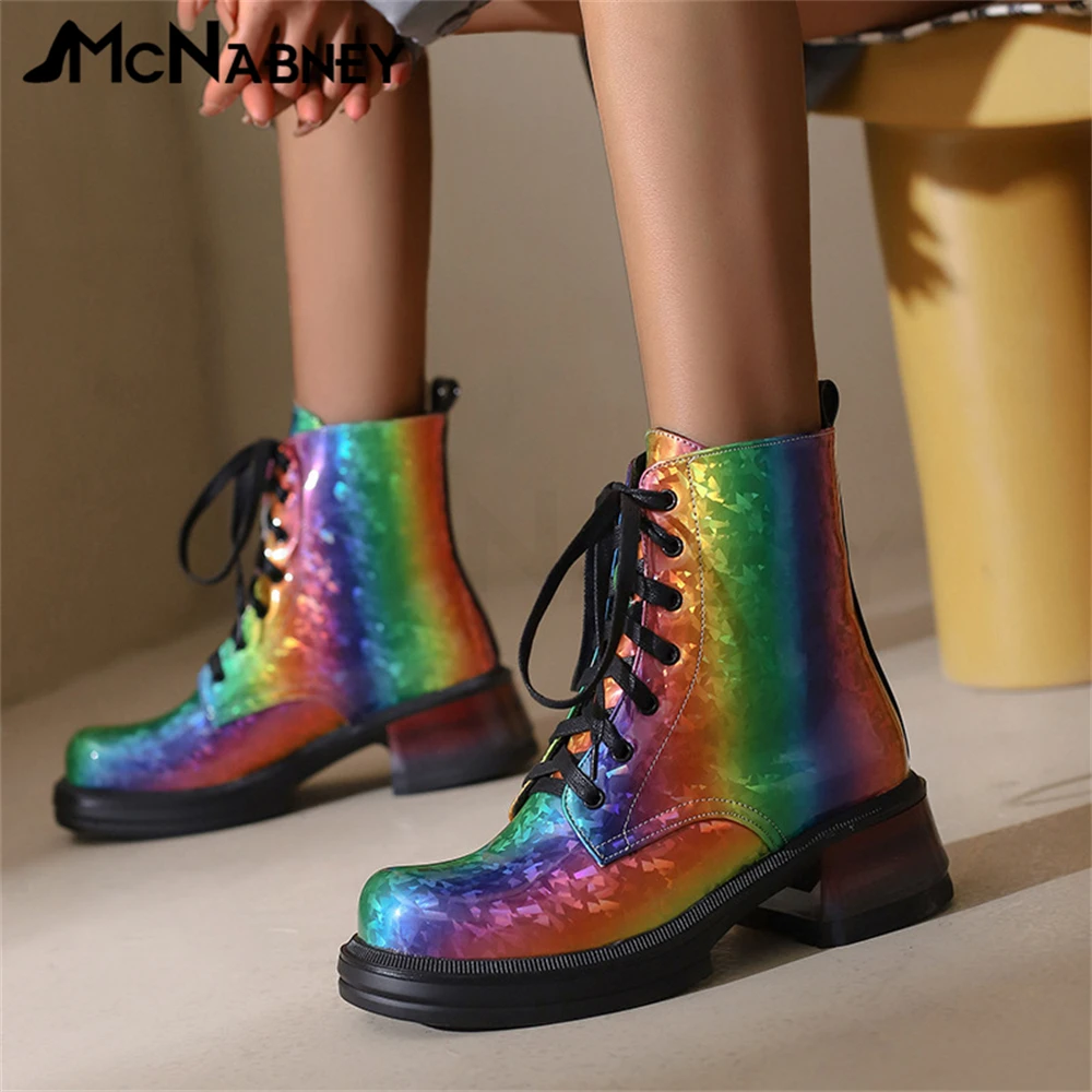 Fashion Women Boots Modern Boots Mid Heel Women's Boots Round Toe Lace Up Women's Shoes Novelty Style Boots for Ladies New In