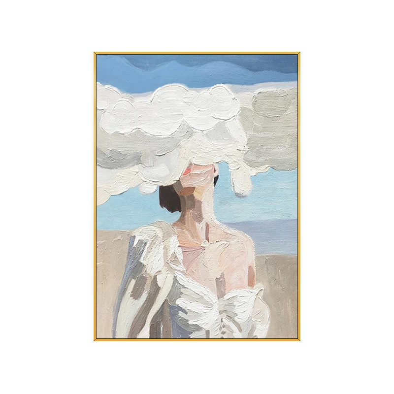 

Hand-painted Abstract Oil Painting Canvas Minimalist Cloud Girl Background Porch Aisle Corridor Decorative Painting Frameless