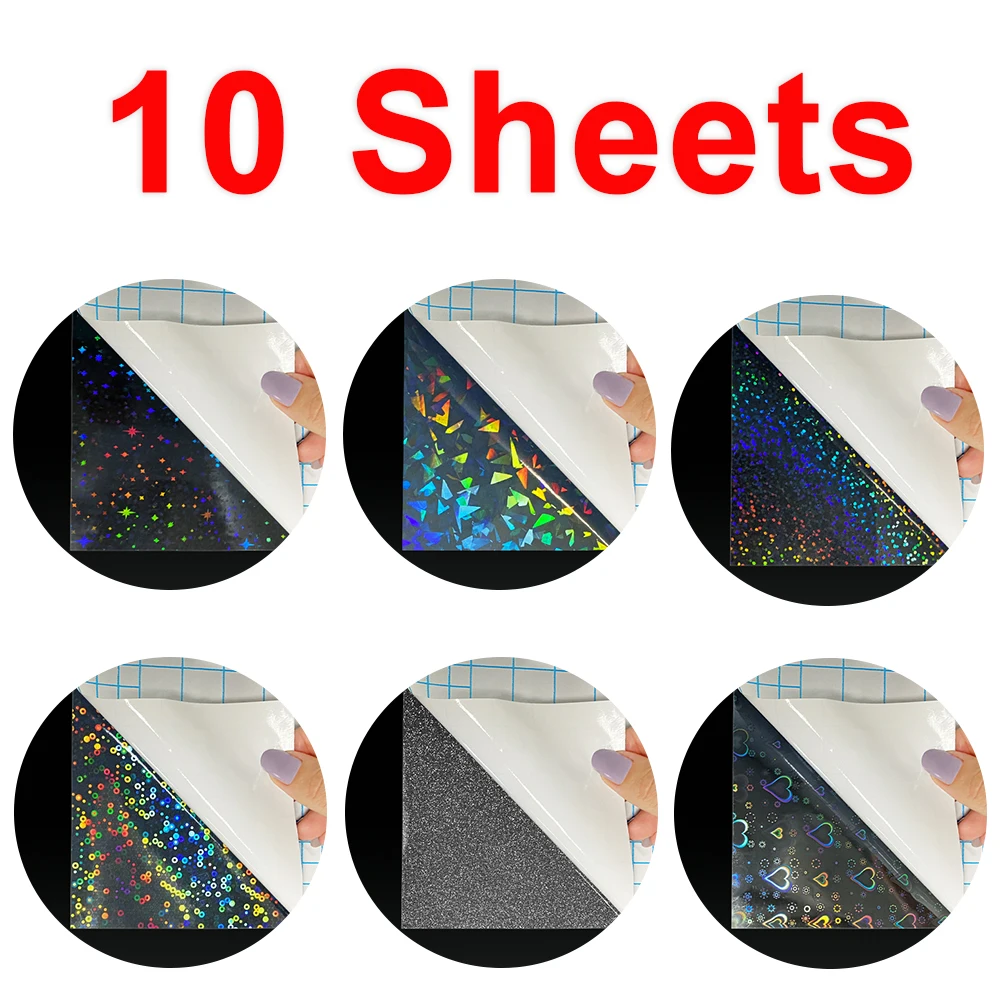 

Film Adhesive 10sheets Transparent Card Holographic Glass Laminating Broken Star Package Photo Shiny Color Dots Film Cold