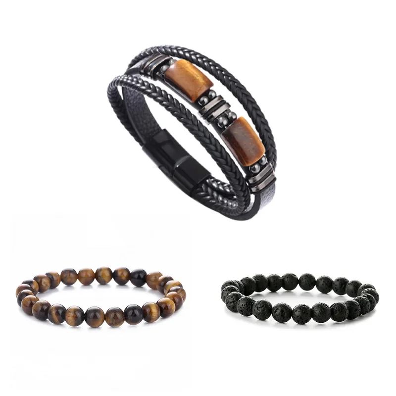 Многослойный браслет из нержавеющей стали с магнитной пряжкой тигровый глаз