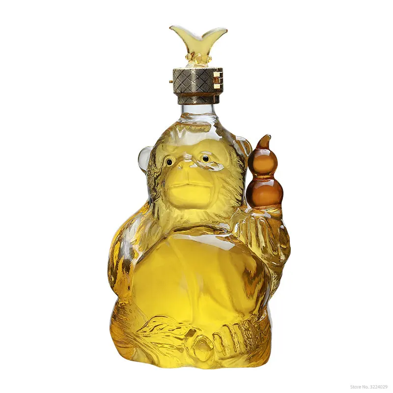 500ML cute monkey shaped whiskey decanter lead-free Chinese Zodiac wine decanter glass bottle  for liquor or scotch bourbon