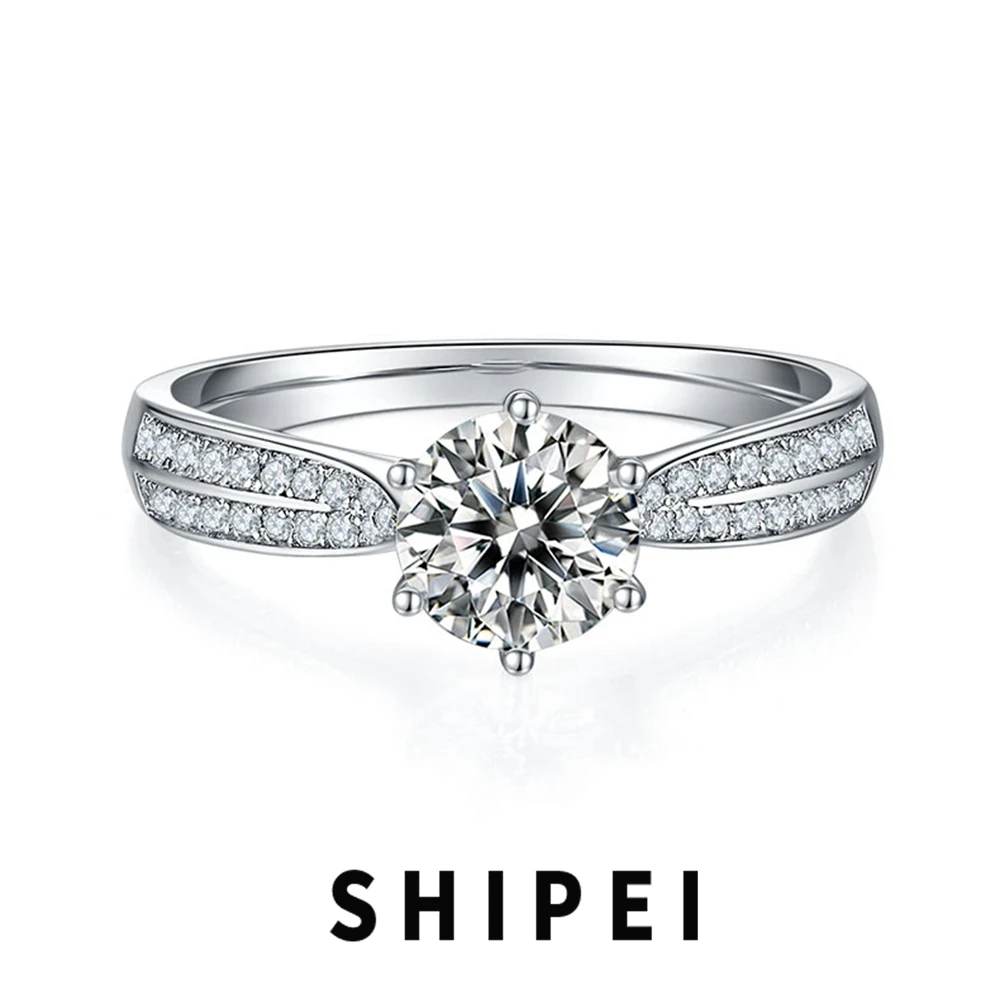 

SHIPEI 6.5MM D Moissanite Diamond Gemstone Ring Fine Jewelry For Women Engagement Classic 925 Sterling Silver Anniversary Gift