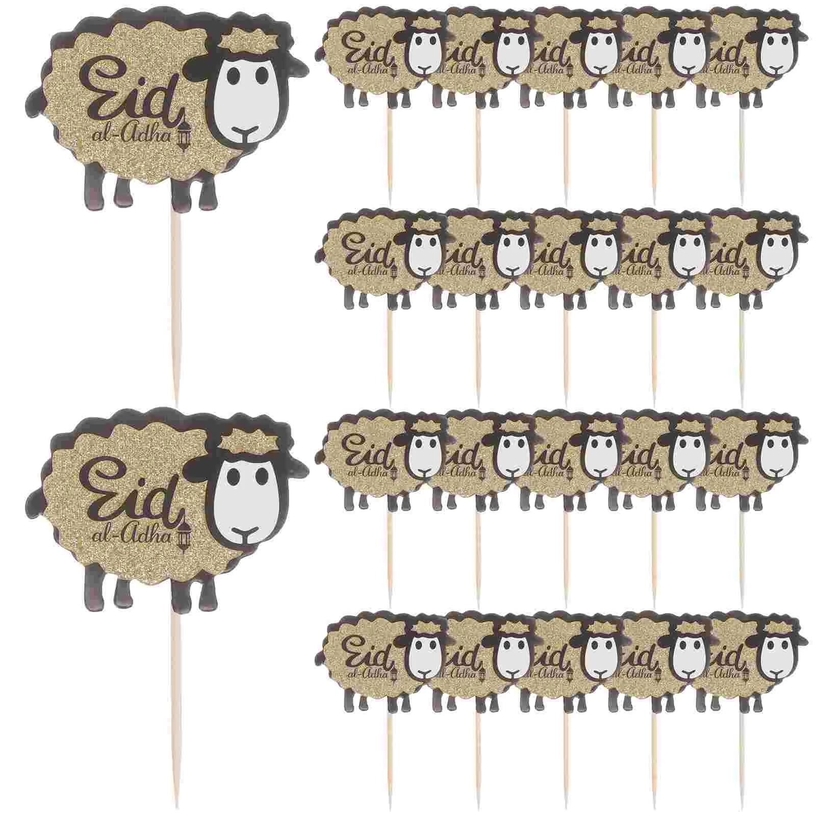 

24 Pcs Eid Cake Pick Farm Cupcake Toppers Food Decor Lamb Cake Picks Party Cake Ornaments Moon Decorations