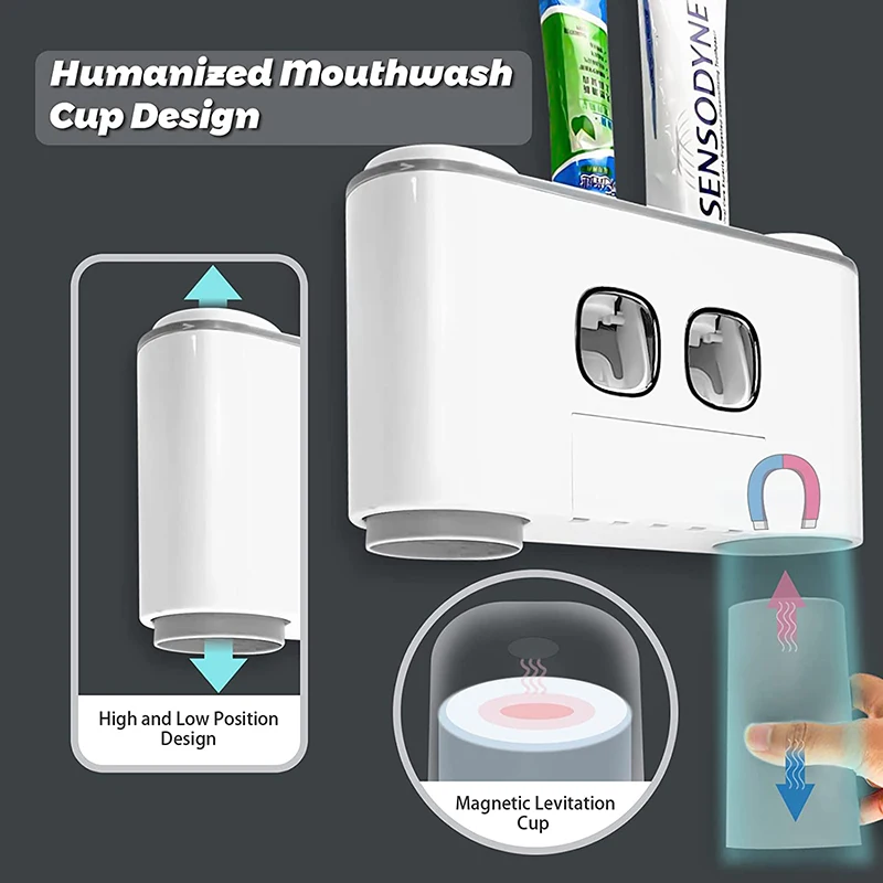 WIKHOSTAR Automatic Toothpaste Dispenser Magnetic Toothbrush Holder Bathroom Accessories Set Wall Mounted Squeezer |