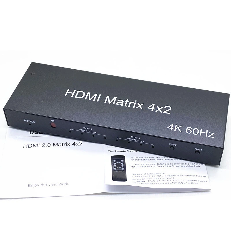 Фото Матричный коммутатор 4K 60 Гц HD 4 входа 2 выхода, HDTV 2.0, сплиттер 4x2 с оптическим и аудиовыходом 3,5 мм, конвертер HDCP2.2 EDID №1