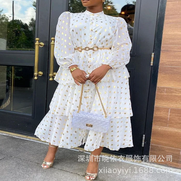 

Женское шифоновое платье с принтом, длинное белое платье с длинным рукавом