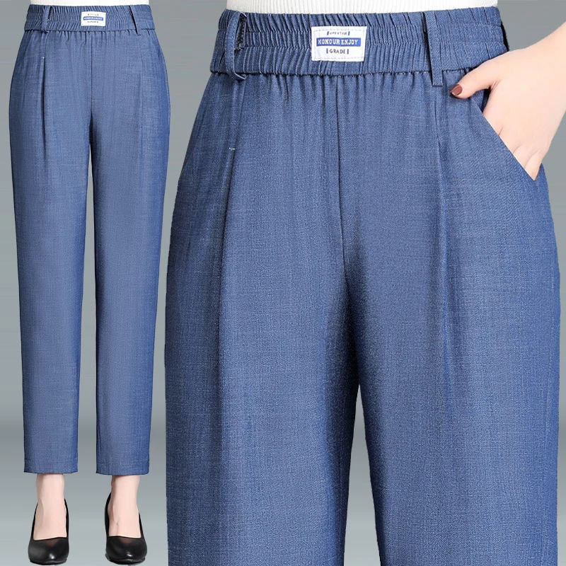 Джинсы женские тонкие с завышенной талией свободные прямые штаны из денима