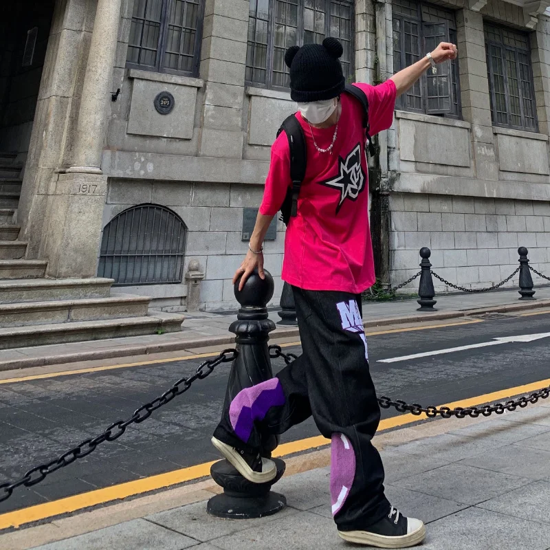 Джинсы Y2k с вышивкой в виде сердца для мужчин и женщин модные прямые штаны стиле