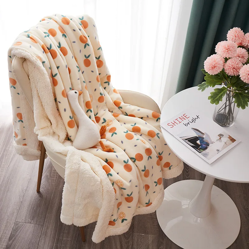 

180*200CM New thickened warm lambswool printed milk fleece blanket nap cover blanket quilt