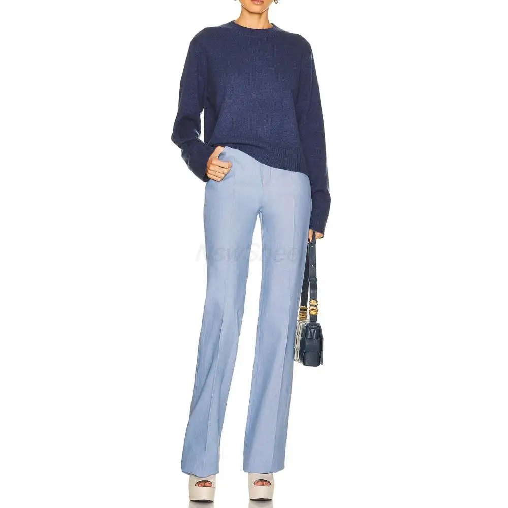 

100% Cashmere Knit Women Pullover Long Sleeve Ribbed Trim o-neck Sweater Winter Leisure Thermal Pure Color Women Coat