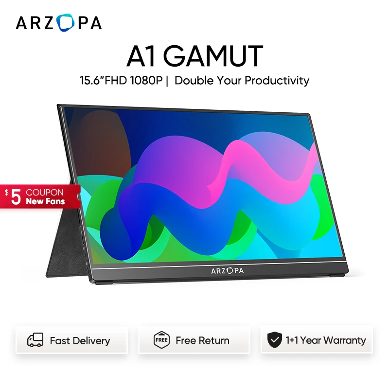 ARZOPA Portable Monitor 15.6 Inch 1080P HDR IPS FHD Screen U