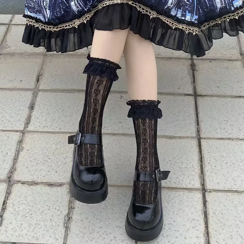 Носки в стиле Лолиты милые кружевные полые чулки форме сердца женские