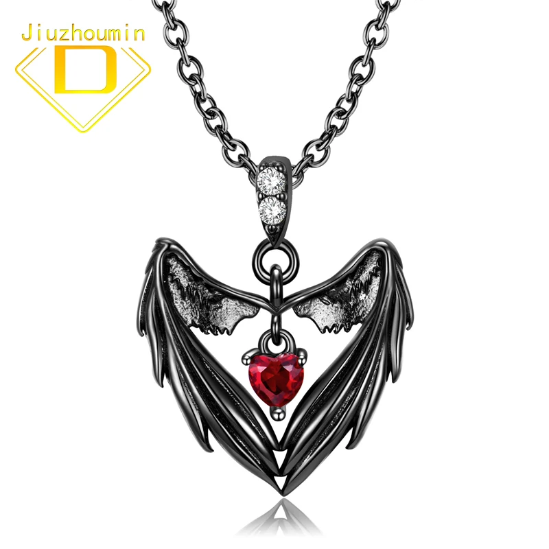 

Heart Wing Necklace Retro Black Collar Chain 925 Silver Necklace Pendant