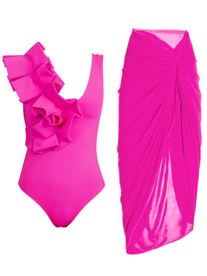 

Однотонная пляжная одежда 2023, женский модный купальник, летний купальник с оборками и накидка, пляжные купальные костюмы для отпуска