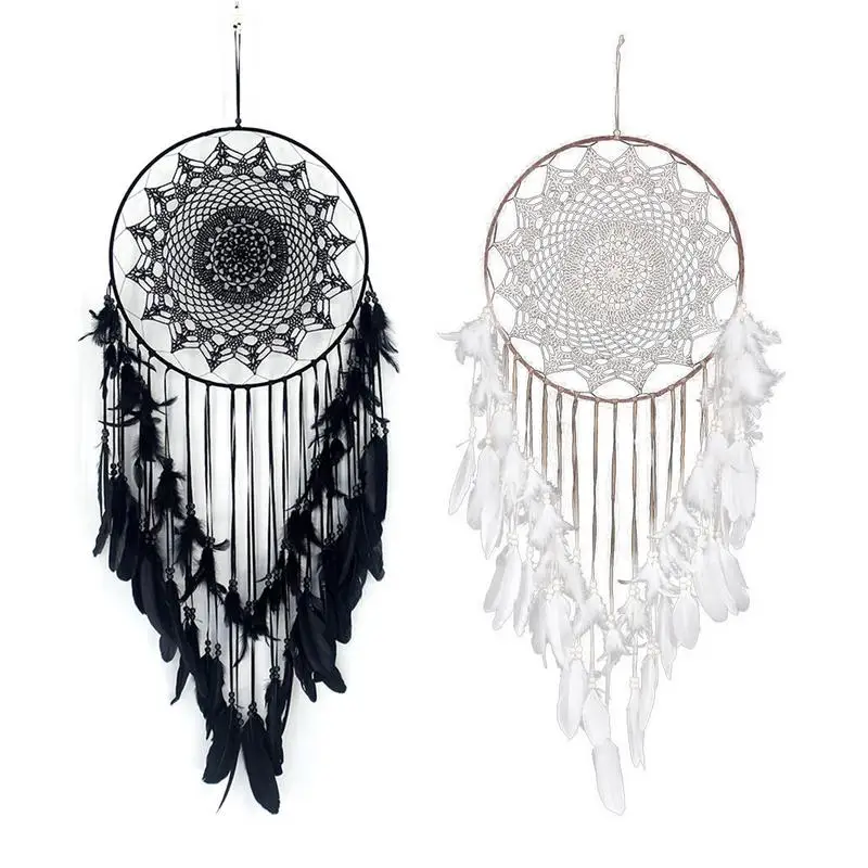 

Feather Dream Catcher Wind Chimes 40cm Large Round Metal Ring Circle Lace Wall Hanging Dreamcatcher Wedding Bedroom Decorations