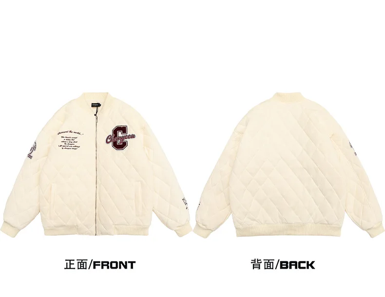 2022 New American retro baseball uniforms women's winter thickened oversize fried street rhombus cotton-padded clothes