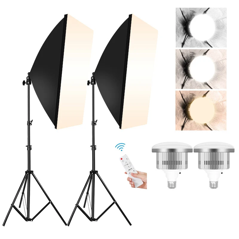 Фото Комплект освещения для фотостудии 50x70 см с софтбоксом, 220 В, 150 Вт, штатив 2,1 м, профессиональная система постоянного освещения для фотостудии. №1