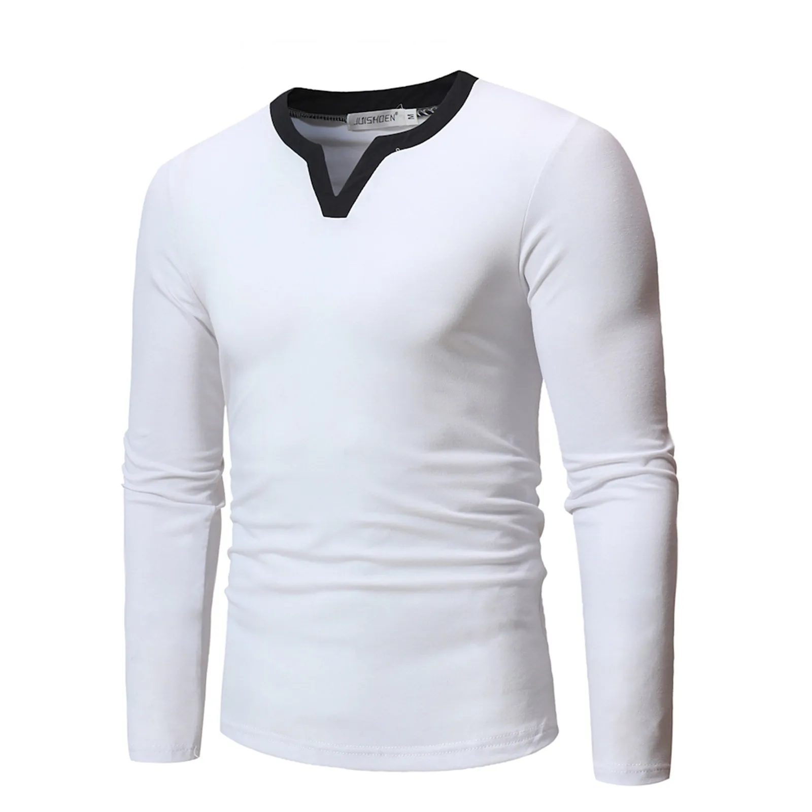 

2023 Autumn And Winter New Casual V Neck Slim Long Sleeve Color T Shirt Men's Top All- Dark