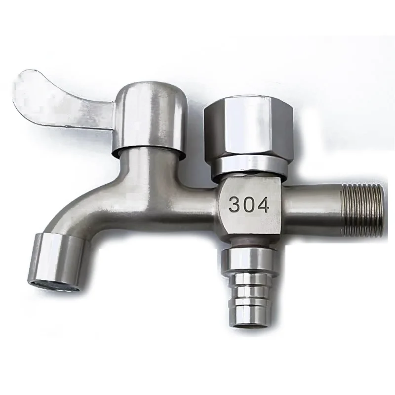 

1PCS 304 Stainless Steel Faucet Washing Machine Dedicated One-in-two-out Dual-water Tap 4" DN15 20mm Household Tap Water Switch
