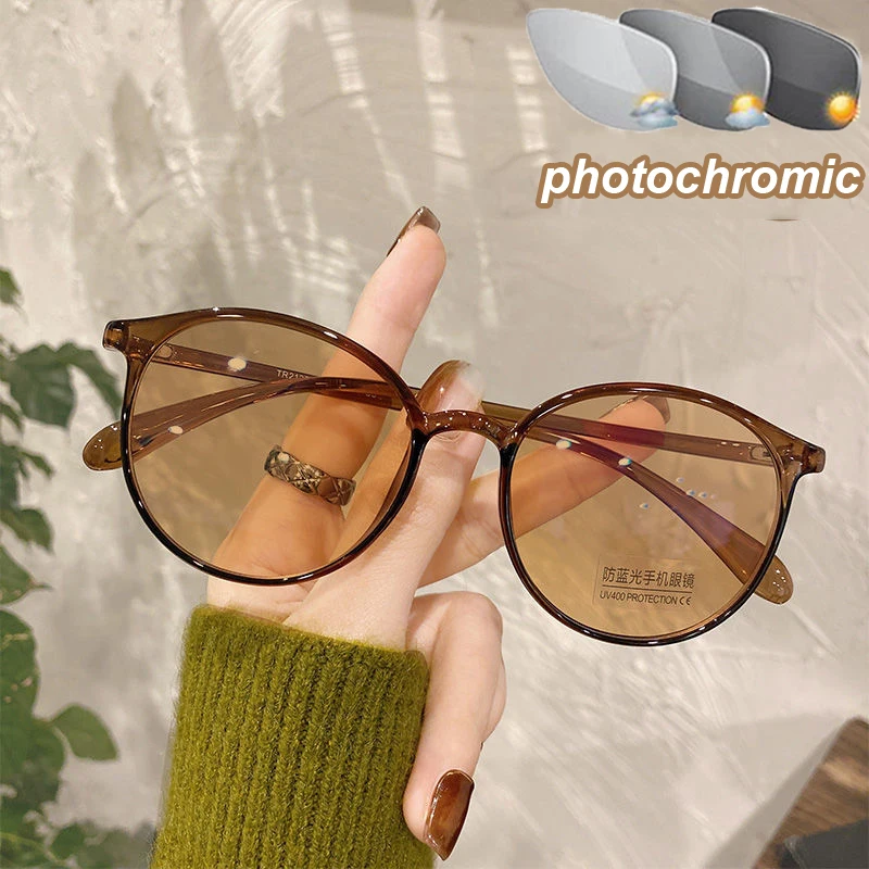 

Очки фотохромные для мужчин и женщин, аксессуар для спорта при близорукости, в круглой оправе, с диоптриями