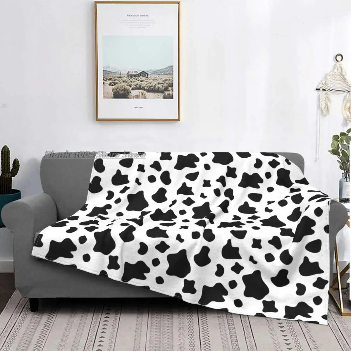

Black And White Cow Spots Pattern Blanket Animal Warm Bedspread Plush Ultra Soft Cover Flannel Quilt Bedding Bed Travel Velvet