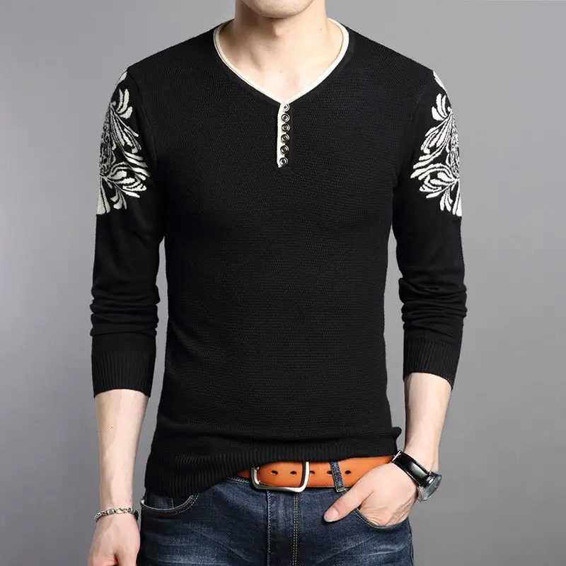 Fashion Men Knitted Sweaters Pullovers Spring Autumn Korean Streetwear Male Clothes Long Sleeve V-neck Basic Casual Loose Tops