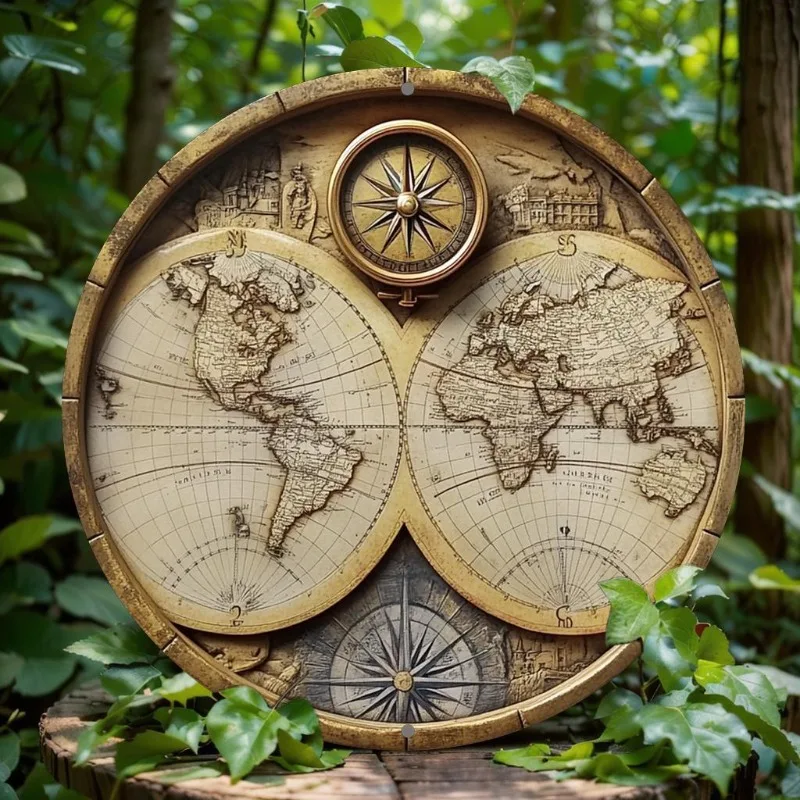 Алюминиевая настенная карта мира, дизайн компаса