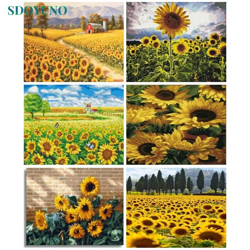 

SDOYUNO 40x50 Painting By Numbers Handmade Paintings On Number Flower Sunflower Drawing By Number Living Room Decorating