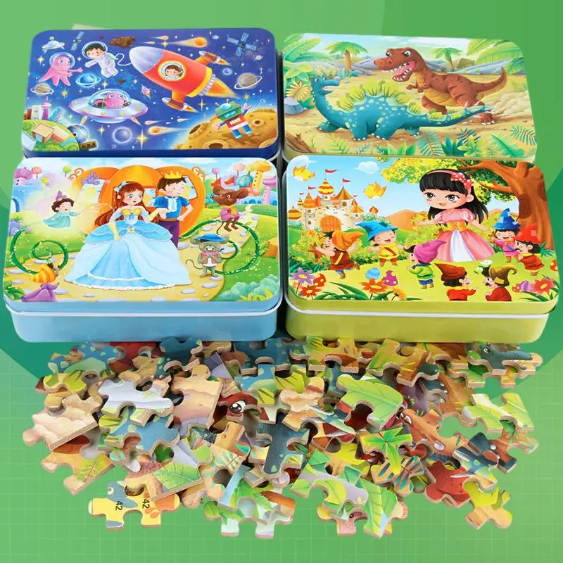 

60 Piece Iron Box Wooden Puzzle for Early Education Wooden Toy Enthusiasts