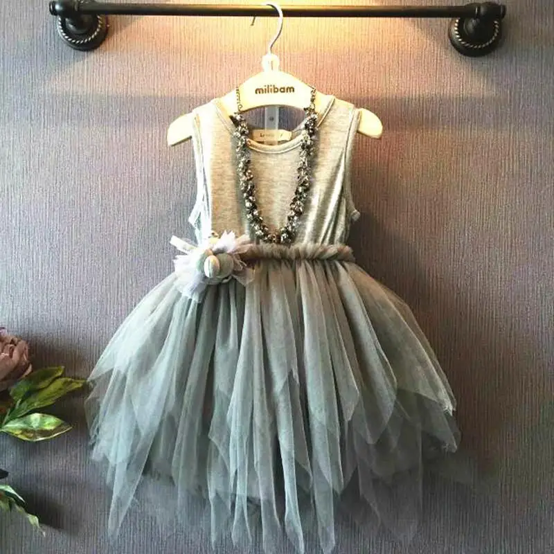 

2023 Summer New Girls' Irregular Tank Top Mesh Dress School Performance Ballet Dress Birthday Wedding Flower Girl Dress