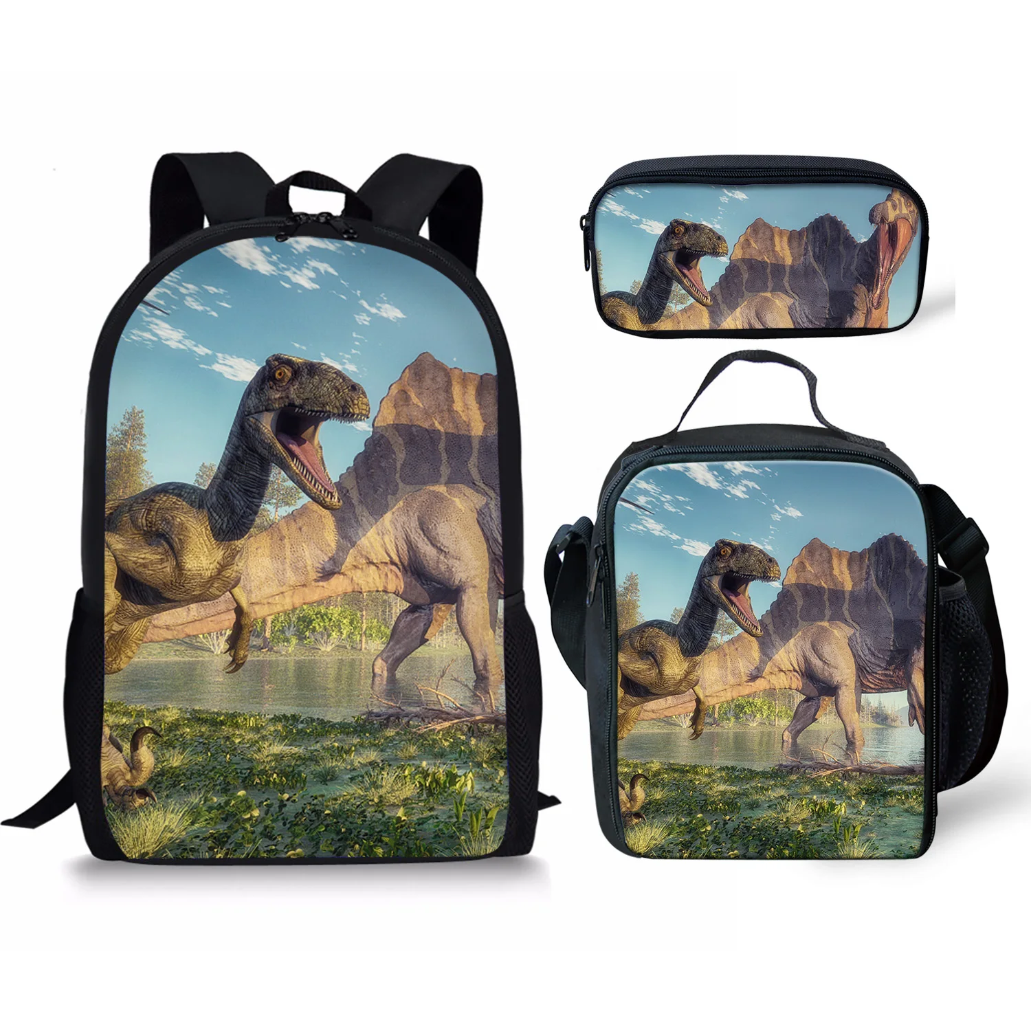 3D Dinosaur Printing Pattern School Backpacks & Pencil Bag & Lunch Bag Personalized Kids Daypack New Design Rucksack for Teenage