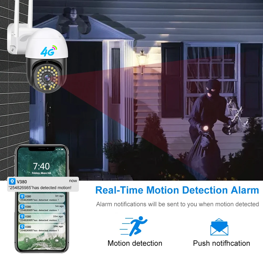 IP-камера V380 3 Мп 4G PTZ 10-кратный зум Sim-карта |