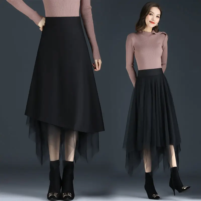 

2022 Autumn Winter Fashion Tutu Tulle Skirt Women Long Maxi Skirt Korean Casual Warm Loose High Waist Female A-line Skirt Q7