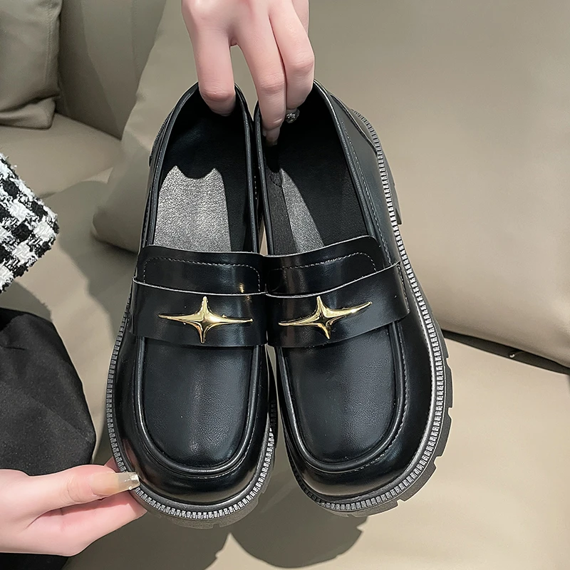 

Women's Flat Shoes 2023 Spring and Autumn British Style Punk Platform Shoes Slip-on Loafers Fashion Small Leather Shoes Women