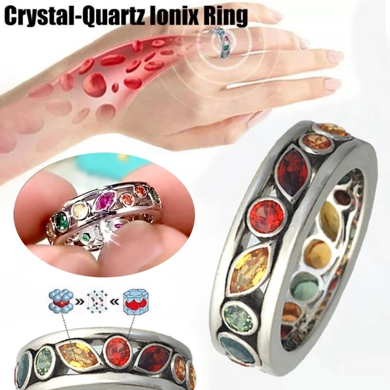 

Colorful Crystal Quartz Ring Ionix Therapy Quartz Crystal Ring for Weight Loss Lymph Drainage Magnetic Therapy Ring Women