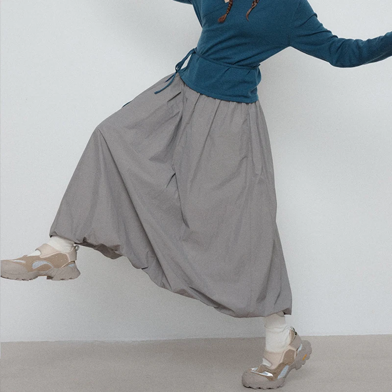 Qooth Женская Повседневная Юбка Однотонная Длинная Юбка-миди Трапециевидной Формы