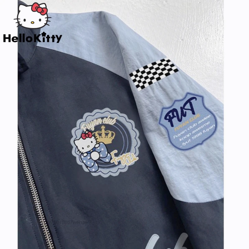 

Sanrio, американская винтажная мотоциклетная бейсбольная куртка Hello Kitty, Женская Осенняя новая уличная Оригинальная дизайнерская одежда для п...
