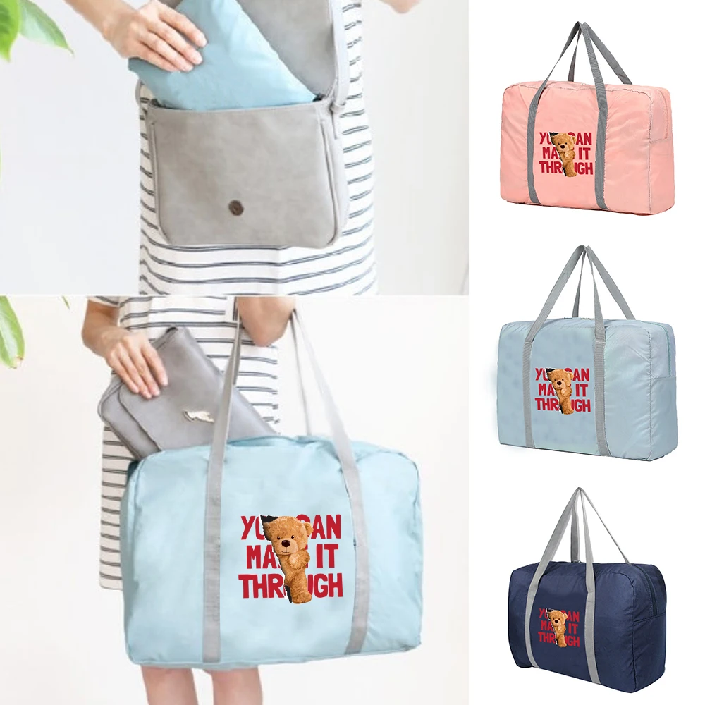 

Foldable Travel Bags Organizer Women Handbags Men Luggage Tote Unisex Clothing Storage Bag Bear Pattern Duffle Bag