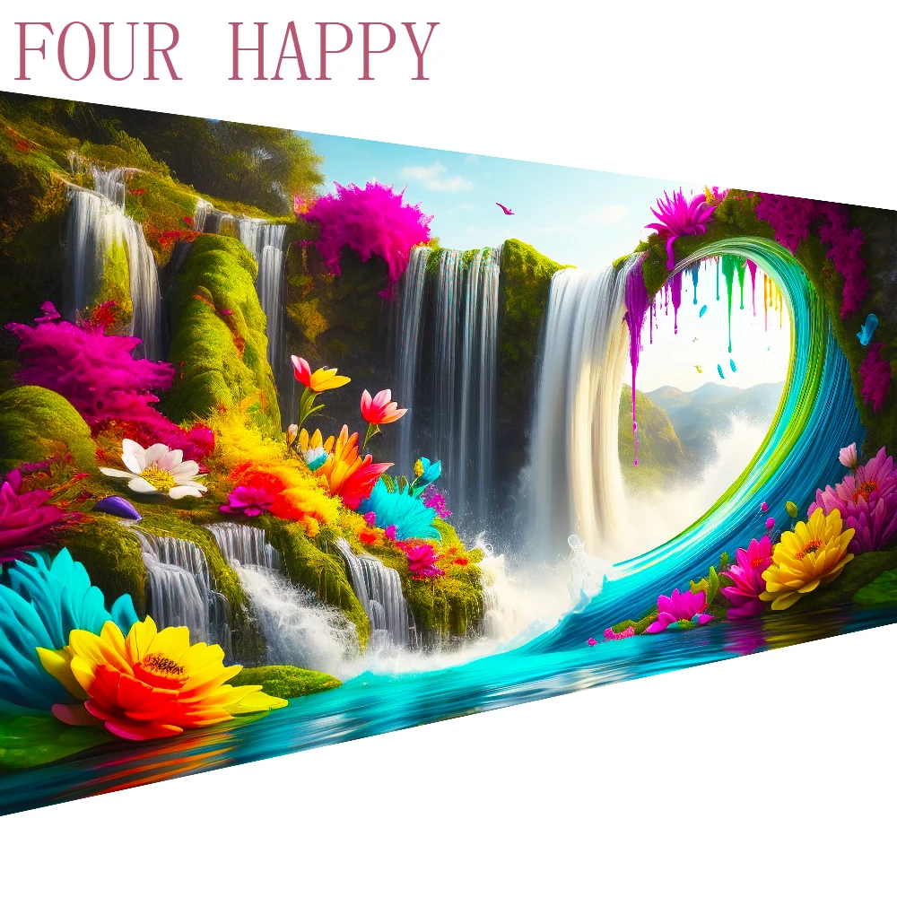 

DIY Large Diamond Painting,Cross Stitch,Waterfall Landscape ,Wall Art ,Painting,Full Round Drill,Flowers, Home Decor, 5D