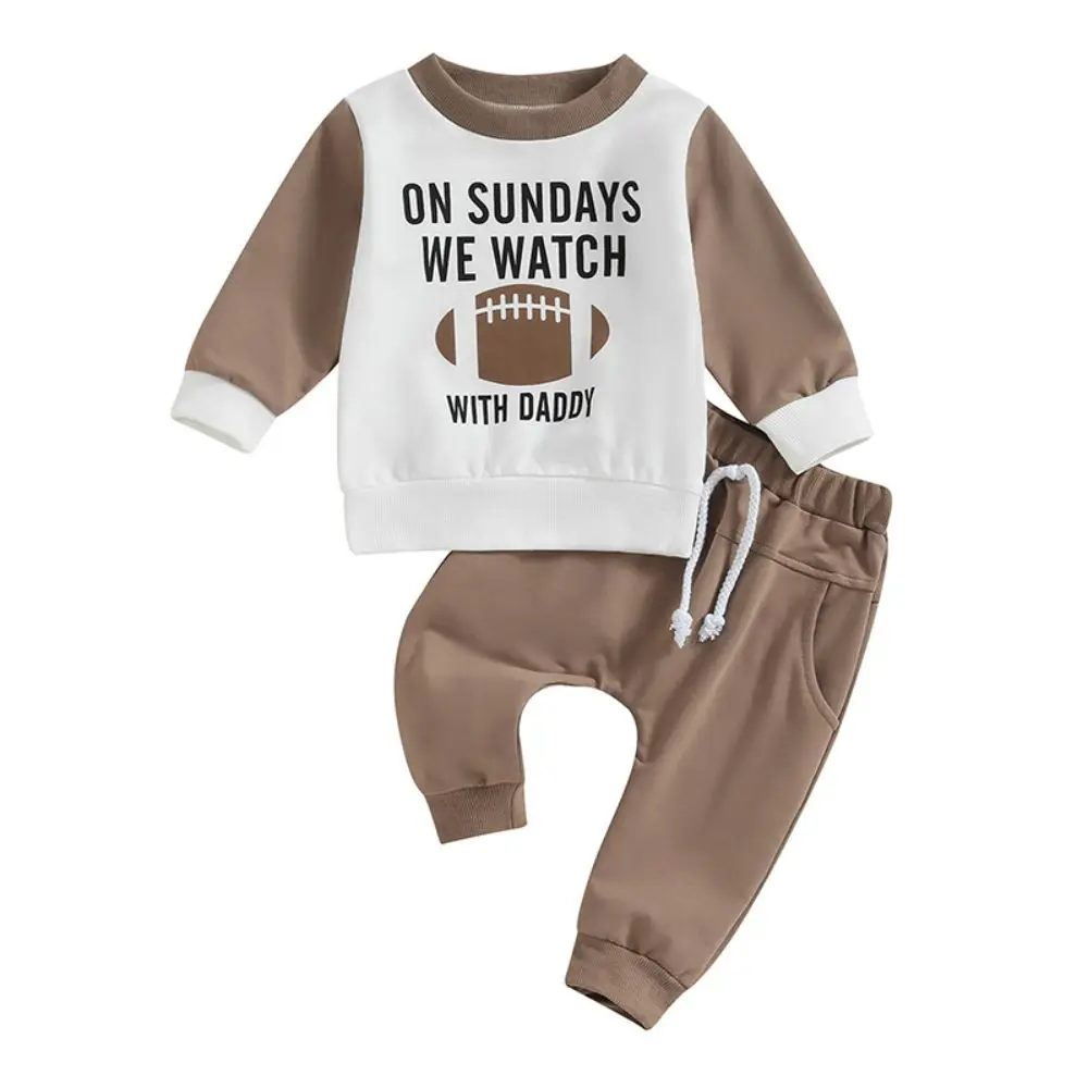 

2023 Autumn Toddler Boys 2Pcs Fall Outfits Rugby and Letter Print Long Sleeve Sweatshirt Long Pants for 0-3Years Baby