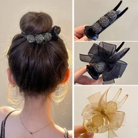 korean acrylic rhinestone bow hair claw clip for women meatball head fixed hair styling tools hairpin accessories ponytail clip