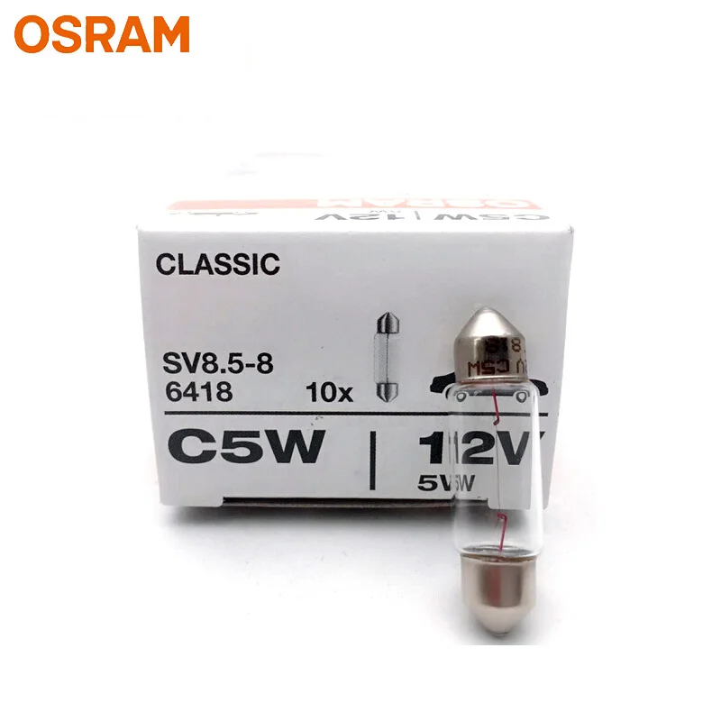 Оригинальные лампы-фестоны OSRAM C5W 36 мм, лампы для чтения, стандартные лампы для салона автомобиля, 12 В, 5 Вт, фотолампы 6418, оптовая продажа, 10 шт.