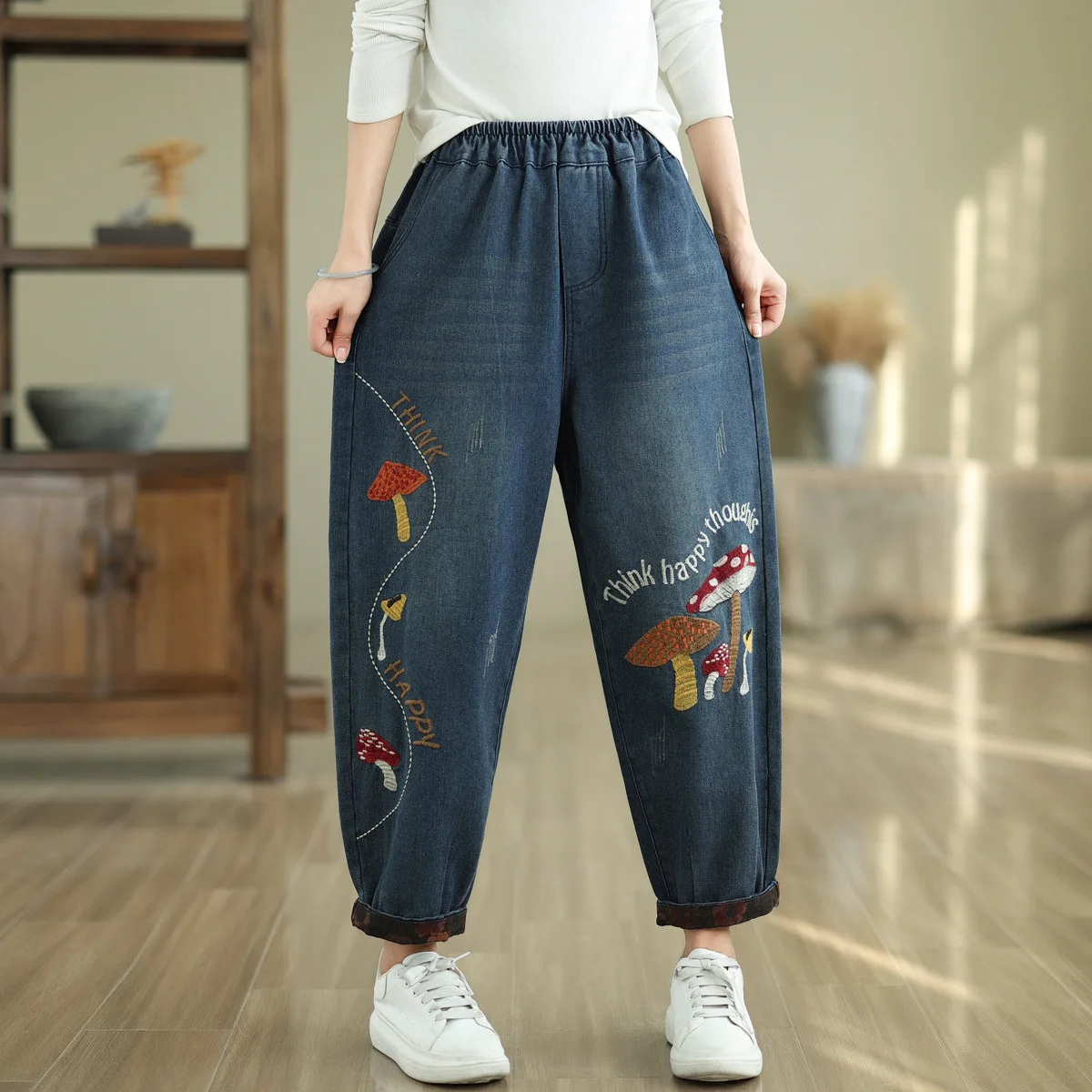 Aricaca женские высококачественные вышитые хлопковые джинсы в стиле ретро