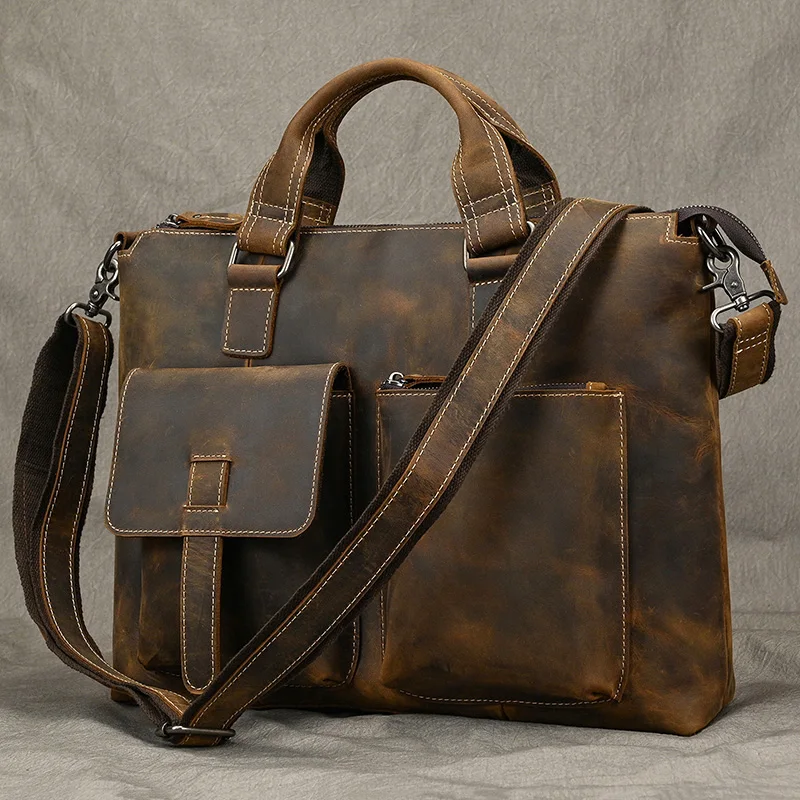 

Bags Crazy Laptop Men Leather Portfolio Men's Horse Bag Hand Officetote Briefcase Bags Fashion Leather Men Cow Handbag Bag