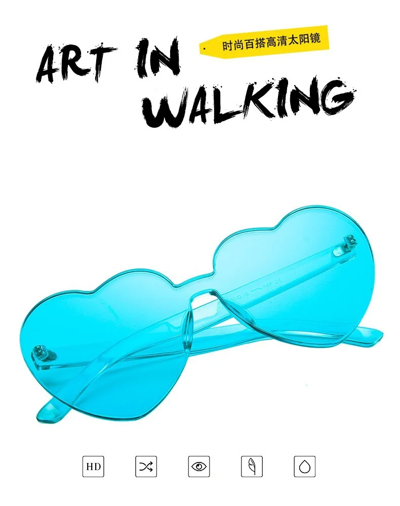 Peach Heart Sunglasses Love Jelly Color Frameless Heart-shaped One-piece Glasses Dazzling | Аксессуары для одежды