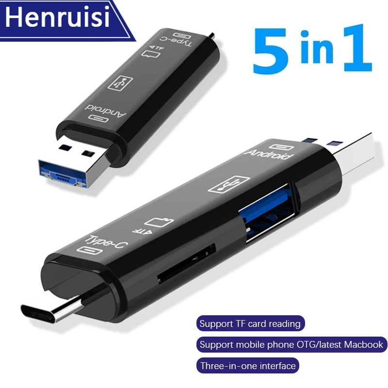 

5 in 1 OTG Card Reader Multi-in-one Micro USB TF SD Memory Card Reader Adapter For Macbook Android Phone OTG USB Type C Adapter