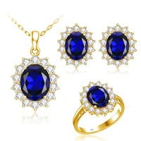 princess kate 14k gold jewelry sets for women shiny blue sapphire pendant earrings ring pure 925 sterling silver jewelry